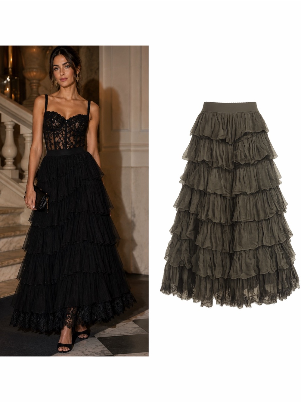 Dolce & Gabbana Black Maxi Skirt Silk Tiered Ruffle 8 Gothic Romantic NWT 🟠